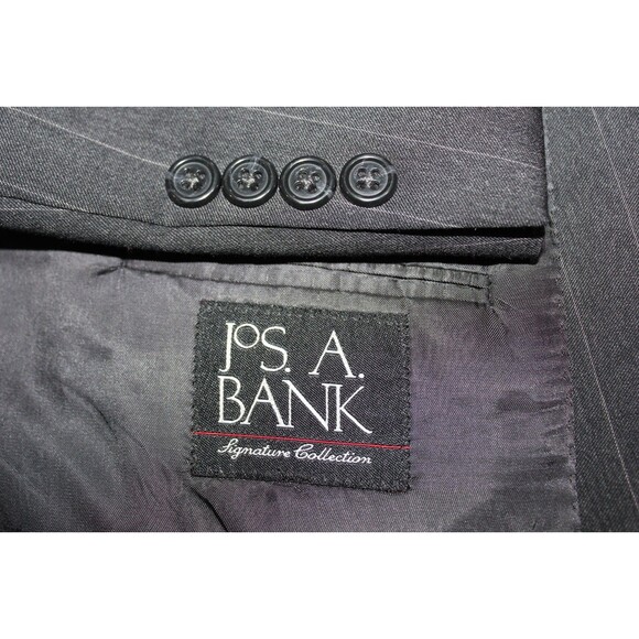 Jos A Bank Black Striped Wool 2 Piece Suit Men's 2 Btn 46L Pleated Fronts 39" W - Picture 10 of 13